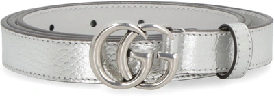 Shop Gucci Gg Marmont Leather Belt In Silver