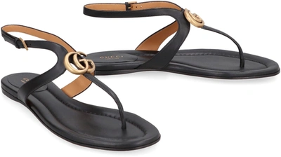 Shop Gucci Leather Flat Sandals In Black