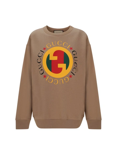 Shop Gucci Sweatshirts In Vintage Camel/multi