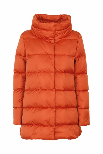 Shop Herno A-shape Satin And Lady Faux-fur Down Jacket In Orange