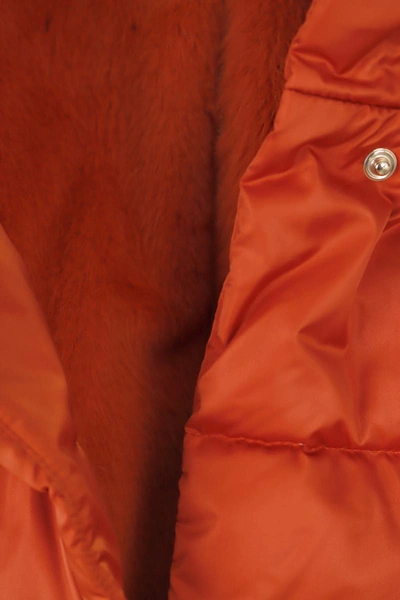 Shop Herno A-shape Satin And Lady Faux-fur Down Jacket In Orange