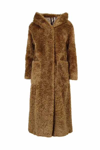 Shop Herno Curly Faux Fur Coat In Brown
