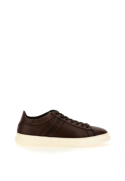 Shop Hogan "h365"  Leather Sneakers In Brown