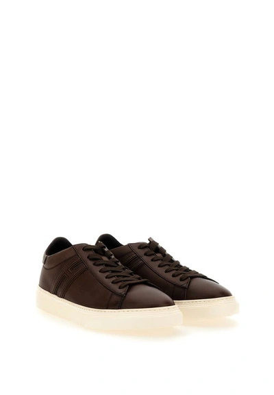 Shop Hogan "h365"  Leather Sneakers In Brown