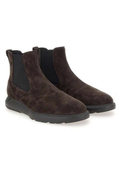 Shop Hogan "h600" Suede Chelsea Boot In Brown