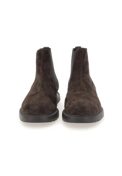 Shop Hogan "h600" Suede Chelsea Boot In Brown