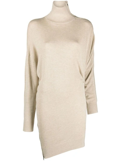 Shop Isabel Marant Sweater-style Dress With Asymmetrical Edge In Nude &amp; Neutrals