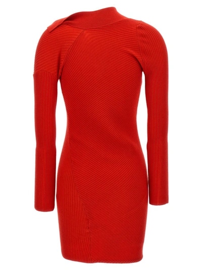 Jacquemus The Colin Asymmetric Long Sleeve Wool Blend Dress In Red
