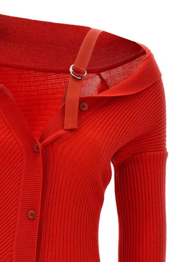 Jacquemus The Colin Asymmetric Long Sleeve Wool Blend Dress In Red