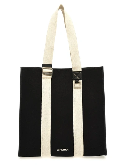 Shop Jacquemus 'le Cabas Cuerda' Shopping Bag In White/black