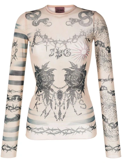 Jean Paul Gaultier X Knwls Printed Stretch-jersey Top In Nude Grey Black