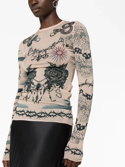 Jean Paul Gaultier X Knwls Printed Stretch-jersey Top In Nude Grey Black