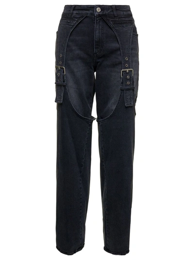Shop Blumarine Black Jeans With Buckle Detail In Stretch Cotton Denim Woman In Grey