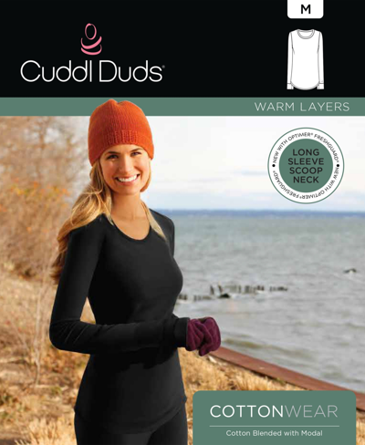 Shop Cuddl Duds Women's Cottonwear Scoop-neck Thumbhole Top In Black