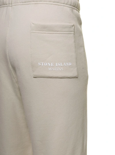 Shop Stone Island White Jogger Pants With Contrasting Logo Embroidery In Cotton Woman
