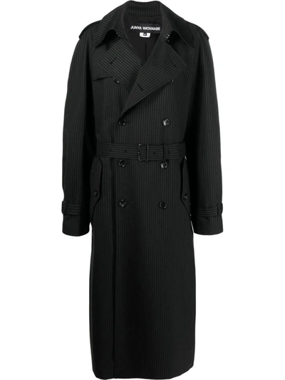 Shop Junya Watanabe Pinstripe Trench Coat In Black