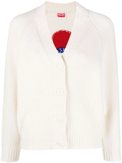 Shop Kenzo Boke Cardigan With Floral Pattern In White