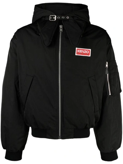 Shop Kenzo Hooded Bomber Jacket In Black
