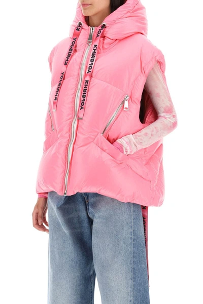 Shop Khrisjoy Oversized Puffer Vest With Hood In Pink