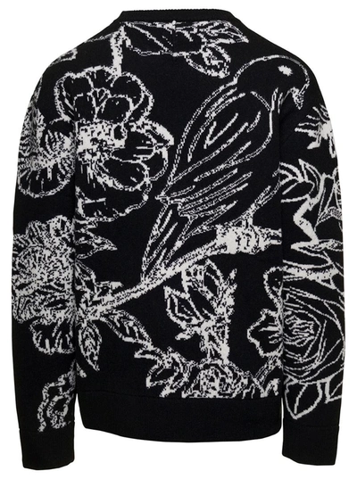 Shop 3paradis Knit Crewneck Sweater Flowers In Black