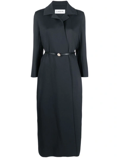Shop Lanvin Belted Straight Long Evening Coat Clothing In 19 Slate