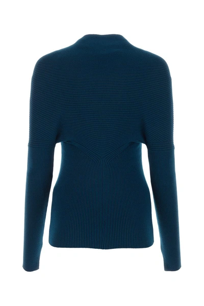 Lanvin Stretch Wool Blend Cardigan With Cut-out Cuffs In Sapphire