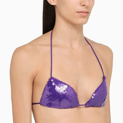 Laquan Smith Sequined Halterneck Bra Top In Purple