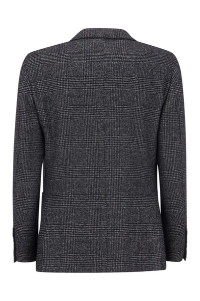 Shop Lardini Prince Of Wales Jacket In Wool Blend In Blue