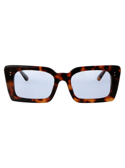 Linda Farrow Nieve Sunglasses In 06 T-shell Yellow Gold Light Blue