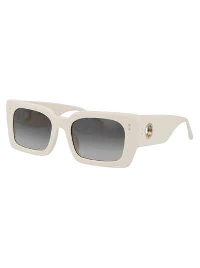 Shop Linda Farrow Sunglasses In 07 White Light Gold Grey Gradient