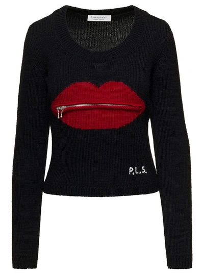 Shop Philosophy Di Lorenzo Serafini Lips Creweck Pull In Black