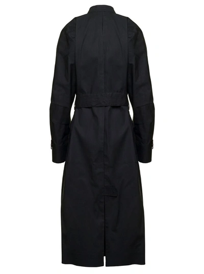 Shop Ferragamo Long Blue Trench Coat With Matching Belt And Zip In Cotton Blend Woman In Black