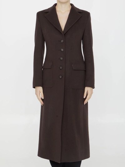 Shop Dolce & Gabbana Long Coat In Wool And Cashmere In Brown