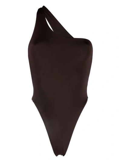 Shop Louisa Ballou One-shoulder Swimsuit In Brown