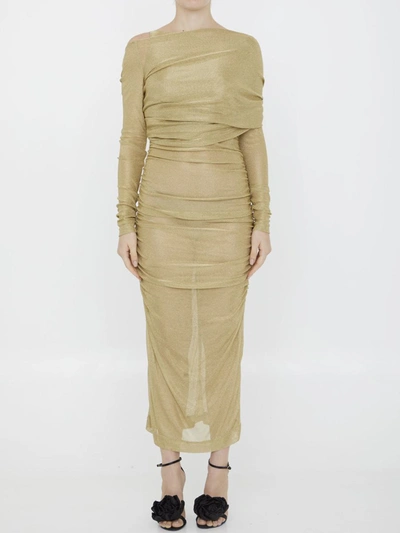 Dolce & Gabbana Lurex Longuette Midi Dress With Detachable Sleeve In Gold