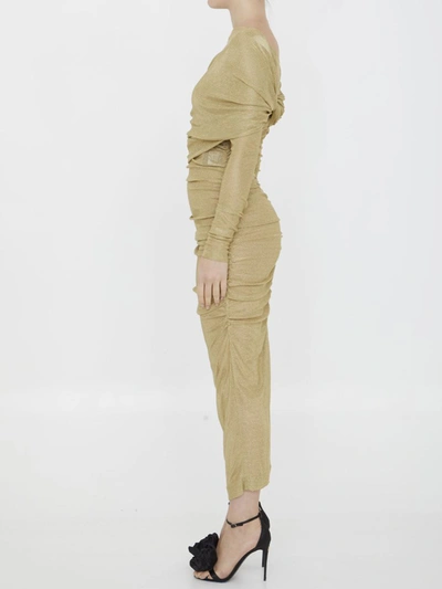 Dolce & Gabbana Lurex Longuette Midi Dress With Detachable Sleeve In Gold