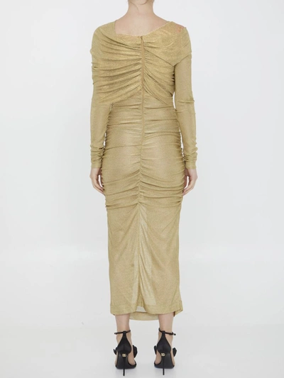 Shop Dolce & Gabbana Lurex Mesh Midi Dress In Gold