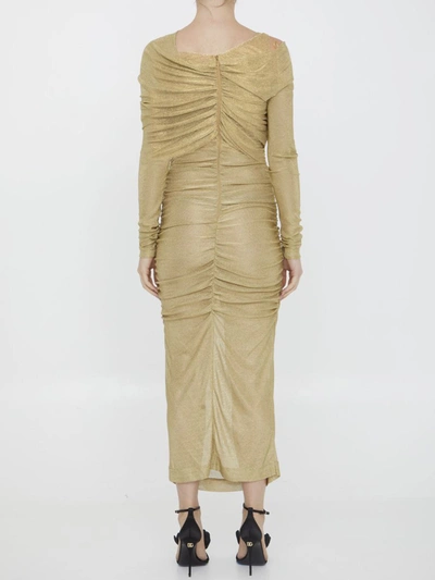 Dolce & Gabbana Lurex Longuette Midi Dress With Detachable Sleeve In Gold