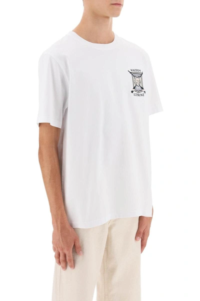 Shop Maison Kitsuné Maison Kitsune College Fox Embroidered T-shirt In White