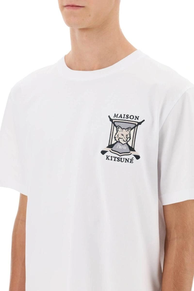 Shop Maison Kitsuné Maison Kitsune College Fox Embroidered T-shirt In White