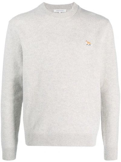 Shop Maison Kitsuné Fox-patch Wool Jumper In Light Grey Melange