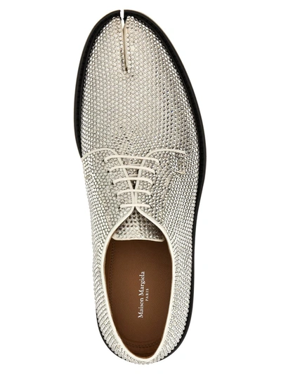 Maison Margiela Lace-up Shoes With Embellished Design And Textured Finish In Silver