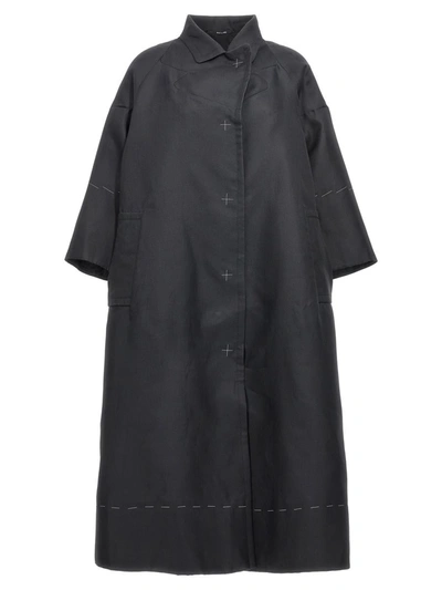 Shop Maison Margiela Contrast Stitching Silk Coat In Black