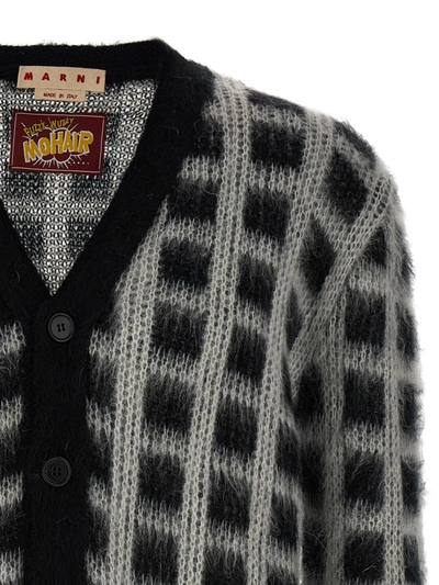 Shop Marni 'brushed Check Fuzzy Wuzzy' Cardigan In White/black