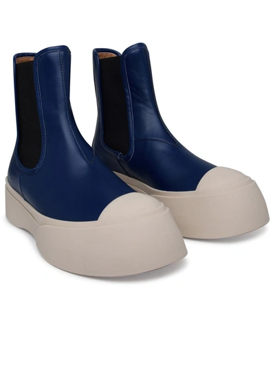 Shop Marni 'pablo' Blue Nappa Leather Ankle Boots