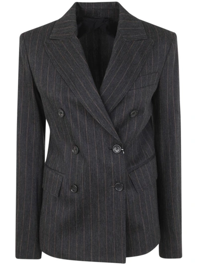 Shop Max Mara Ofride Double Breasted Pinstriped Blazer Clothing In Grey