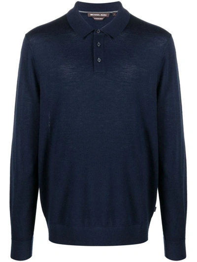 Shop Michael Kors Core Merino Long Sleeves Polo Clothing In Blue