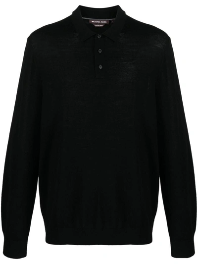 Shop Michael Kors Core Merino Long Sleeves Polo Clothing In Black