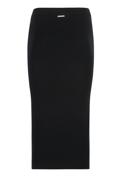 Shop Michael Michael Kors Ribbed Knit Skirt In Black