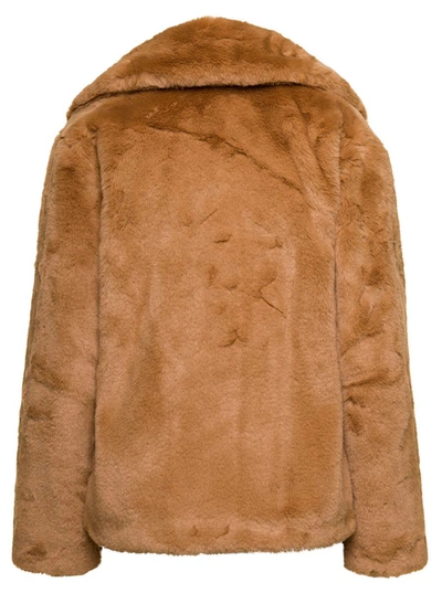 Shop Apparis 'milly' Brown Jacket With Revers Collar In Eco Fur Woman In Beige